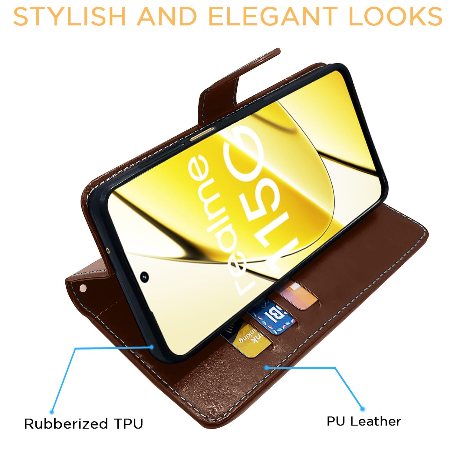 Pikkme brown & coffee Magnetic flip cover for Realme 11/11X 5G/Narzo 60X 5G – photo 5