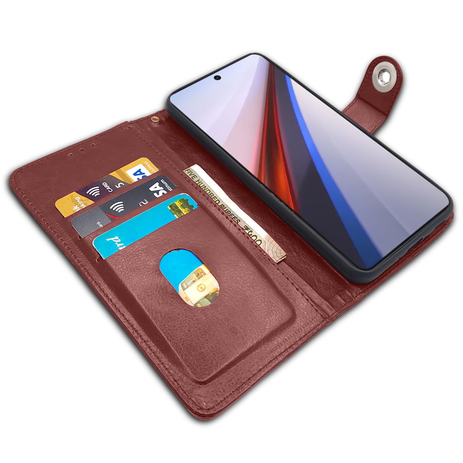 Pikkme brown Button wallet flip cover for iQOO 12 5G – photo 3