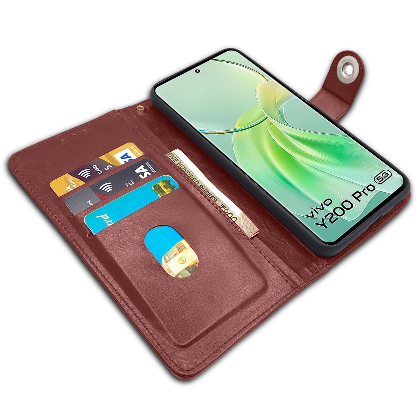 Pikkme Vivo Y200 Pro 5G Button Flip Cover (Brown)