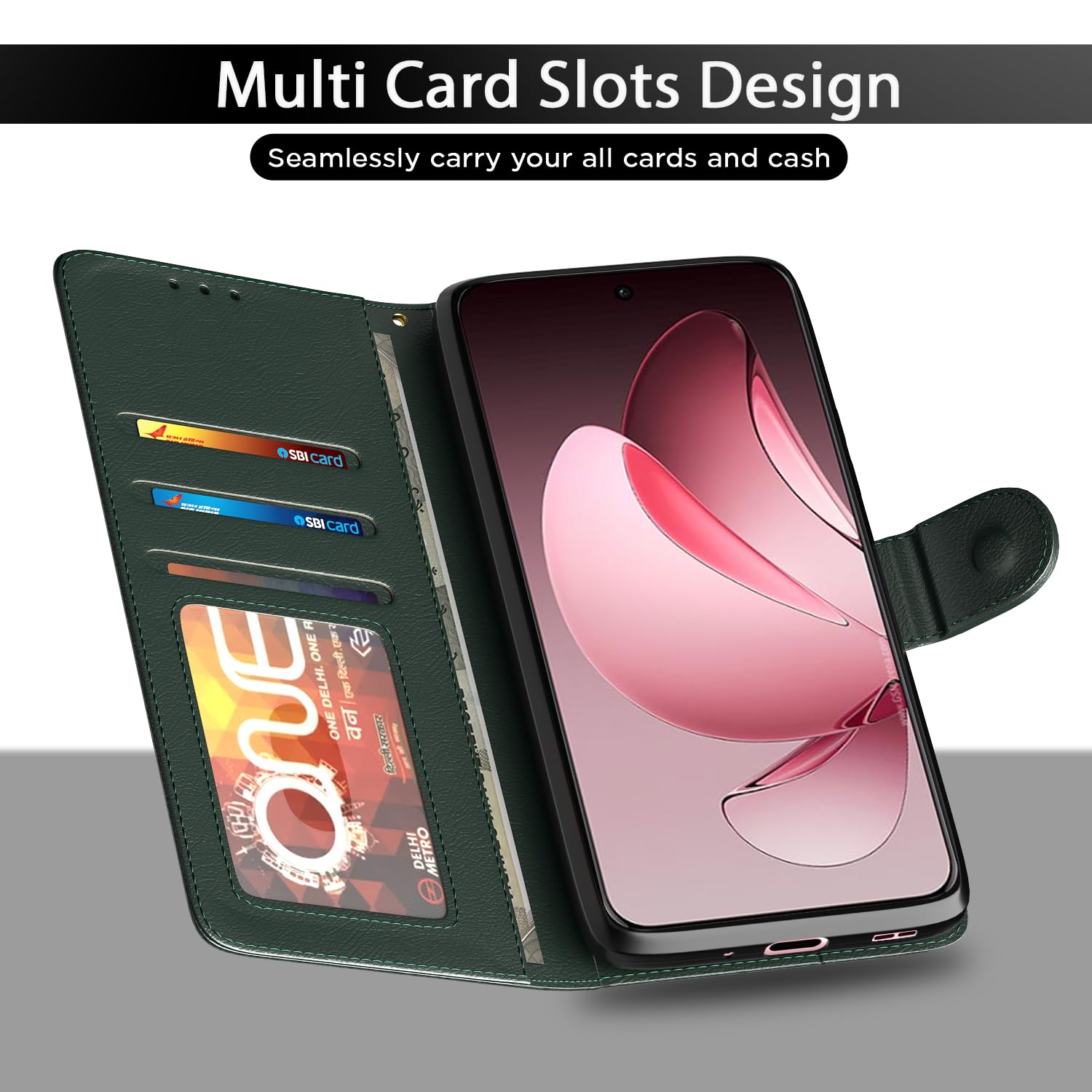 Pikkme Oppo Reno 13 Pro 5G green mobile flip cover – photo 5