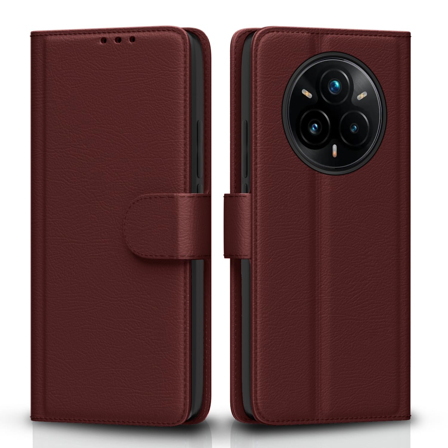 Realme 14 Pro Plus 5G Wallet wallet flip cover in brown by Pikkme