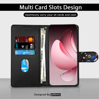 Oppo Reno 13 Pro 5G Wallet mobile flip cover in black flower by Pikkme – photo 2