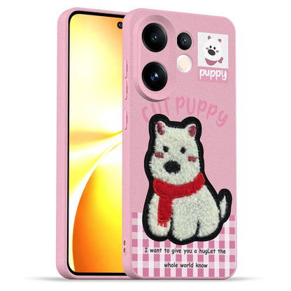 Vivo V60/T4 Pro 5G Plush Patch phone cover in pink by Pikkme