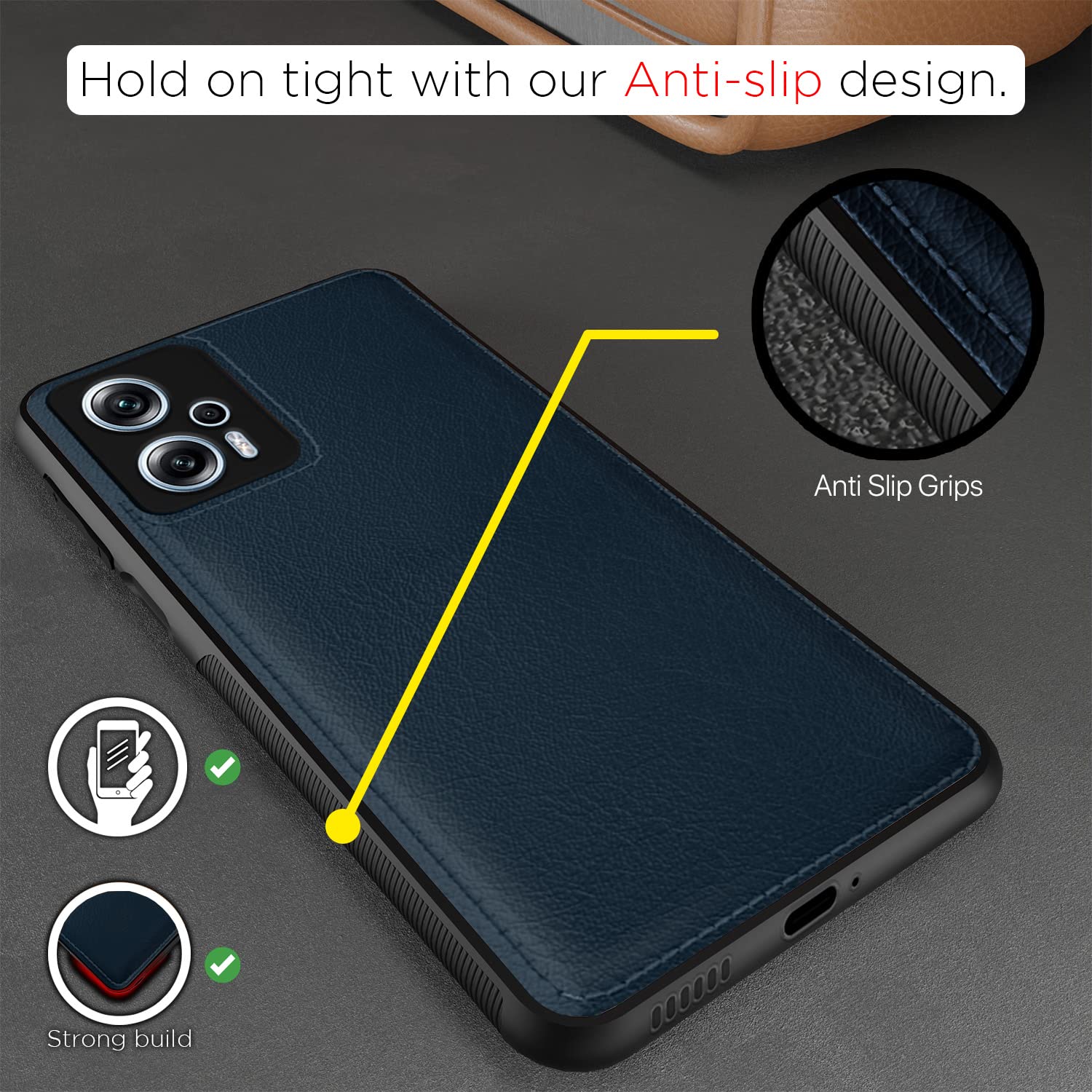 Redmi K50i Leather phone cover in blue by Pikkme – photo 2
