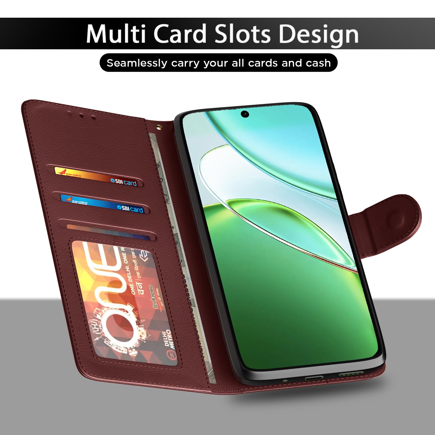 Vivo T5x/Y51 Pro/iQOO Z11x 5G Wallet flip case in brown by Pikkme – photo 5