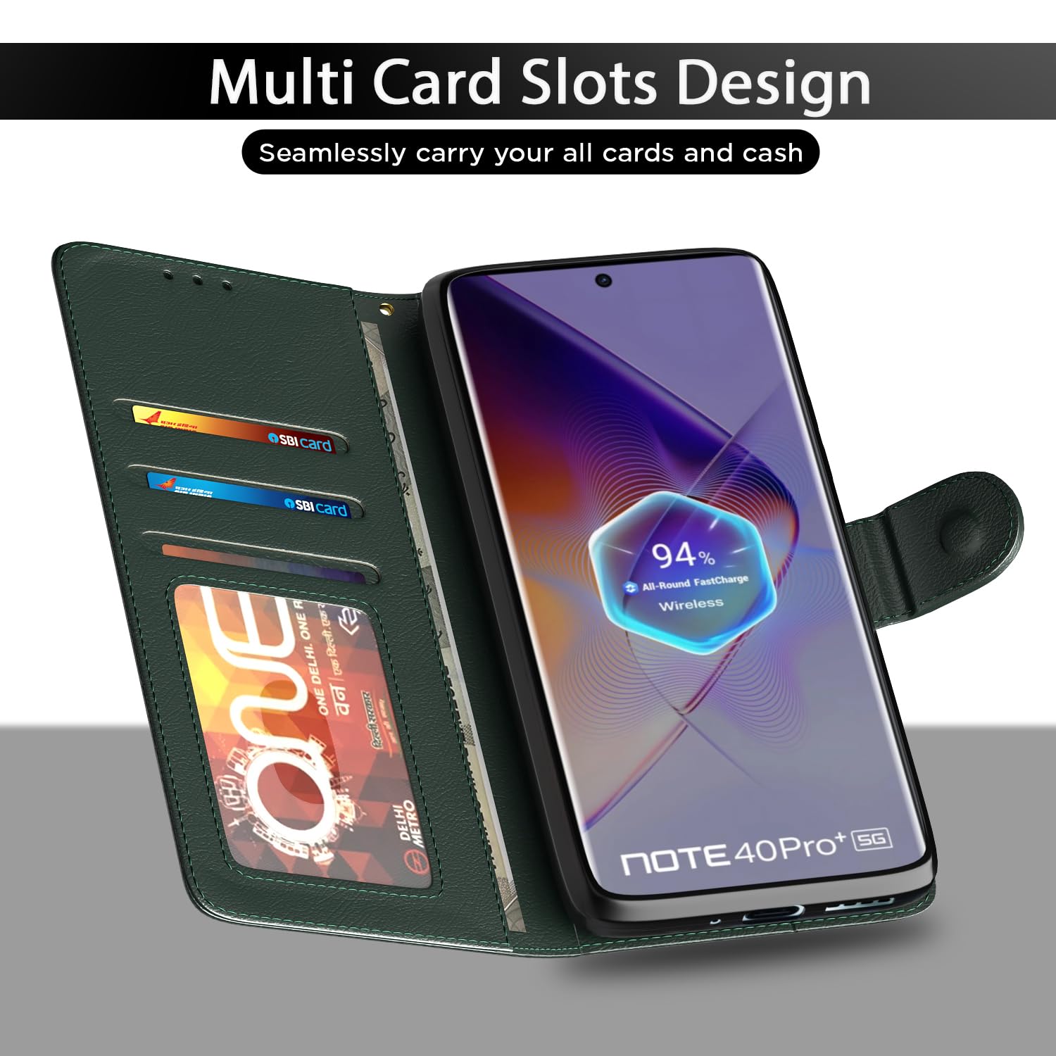 Pikkme green Wallet mobile flip cover for Infinix Note 40 Pro Plus 5G – photo 5
