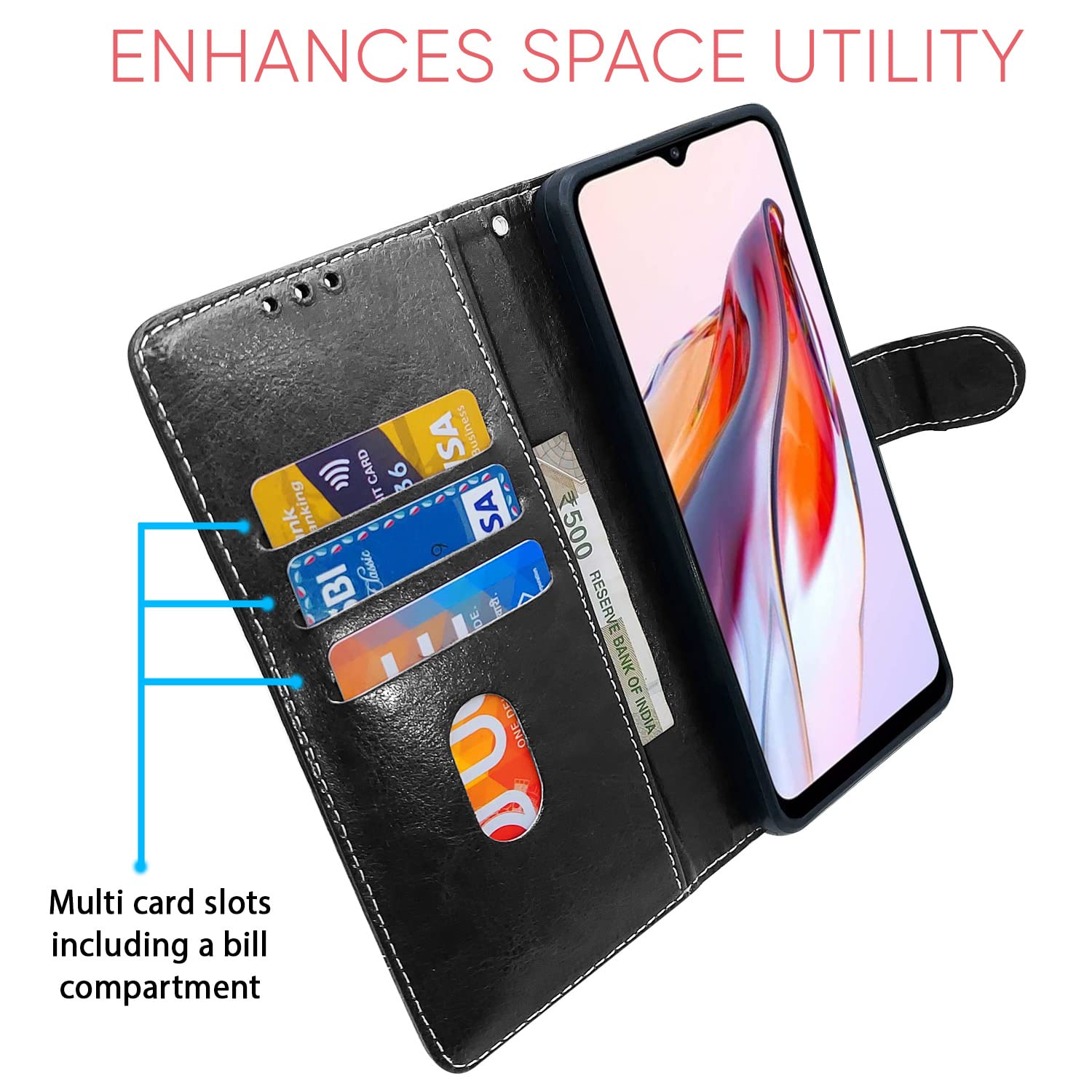 Pikkme black & brown mobile flip cover for Redmi 12C/Poco C55 – photo 3