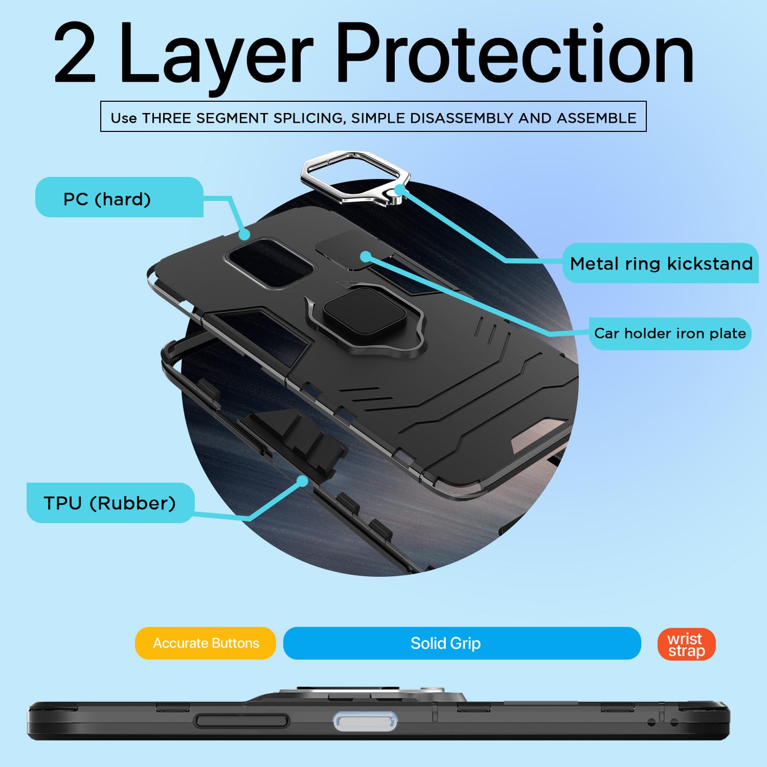 Pikkme Redmi Note 10 Lite/Redmi Note 9 Pro/Note 9 Pro Max D5 Tough Armor Back Cover | Black