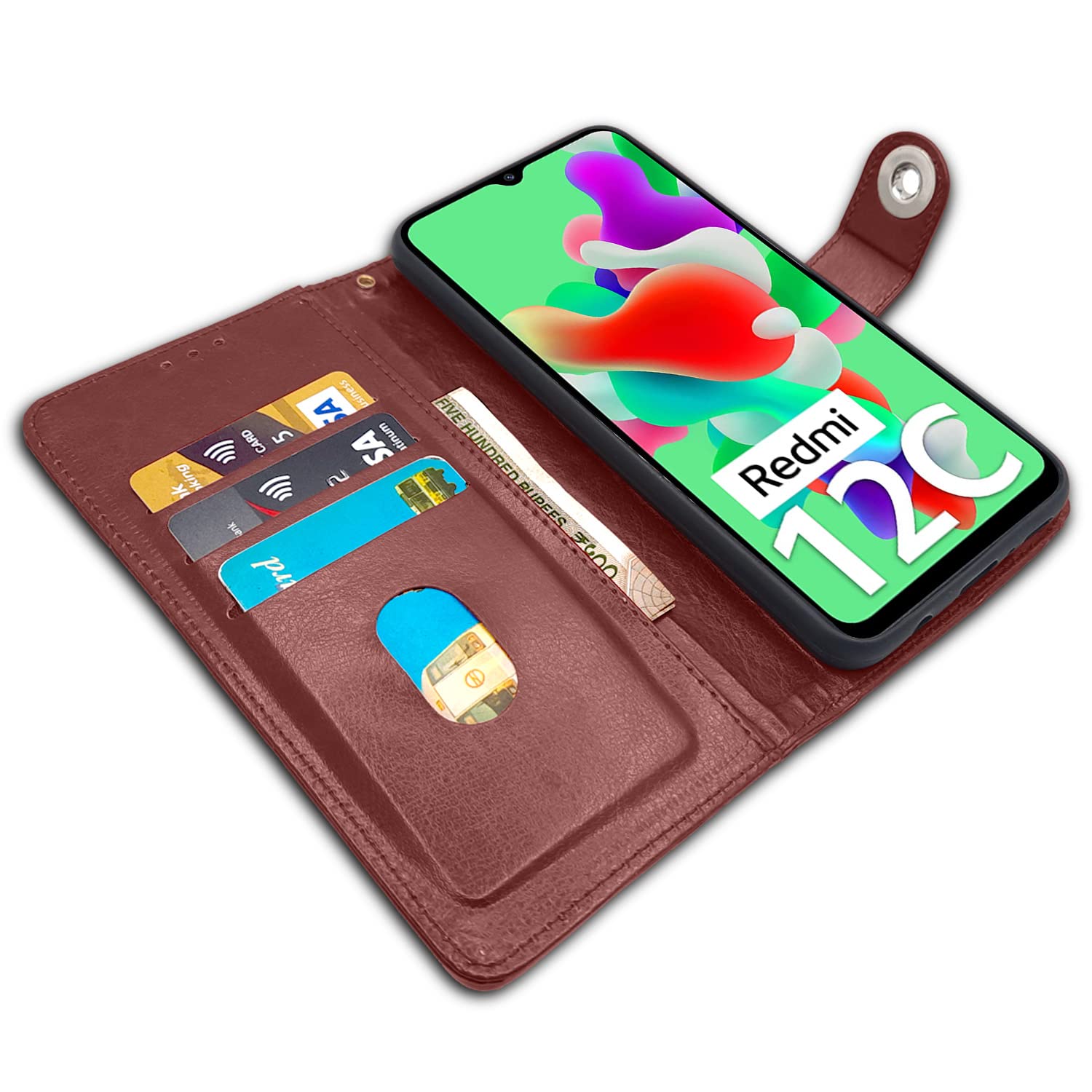 Pikkme Redmi 12C/Poco C55 Button brown flip case – photo 3