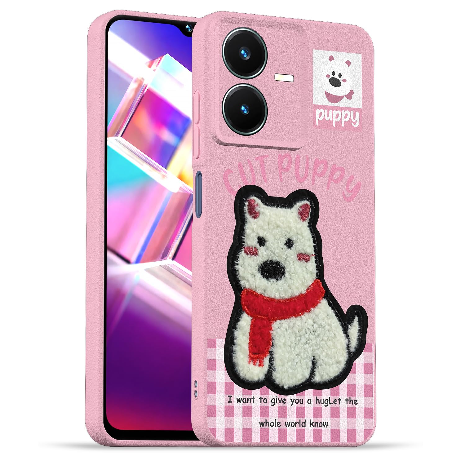 Pikkme pink Plush Patch mobile back cover for Vivo Y22