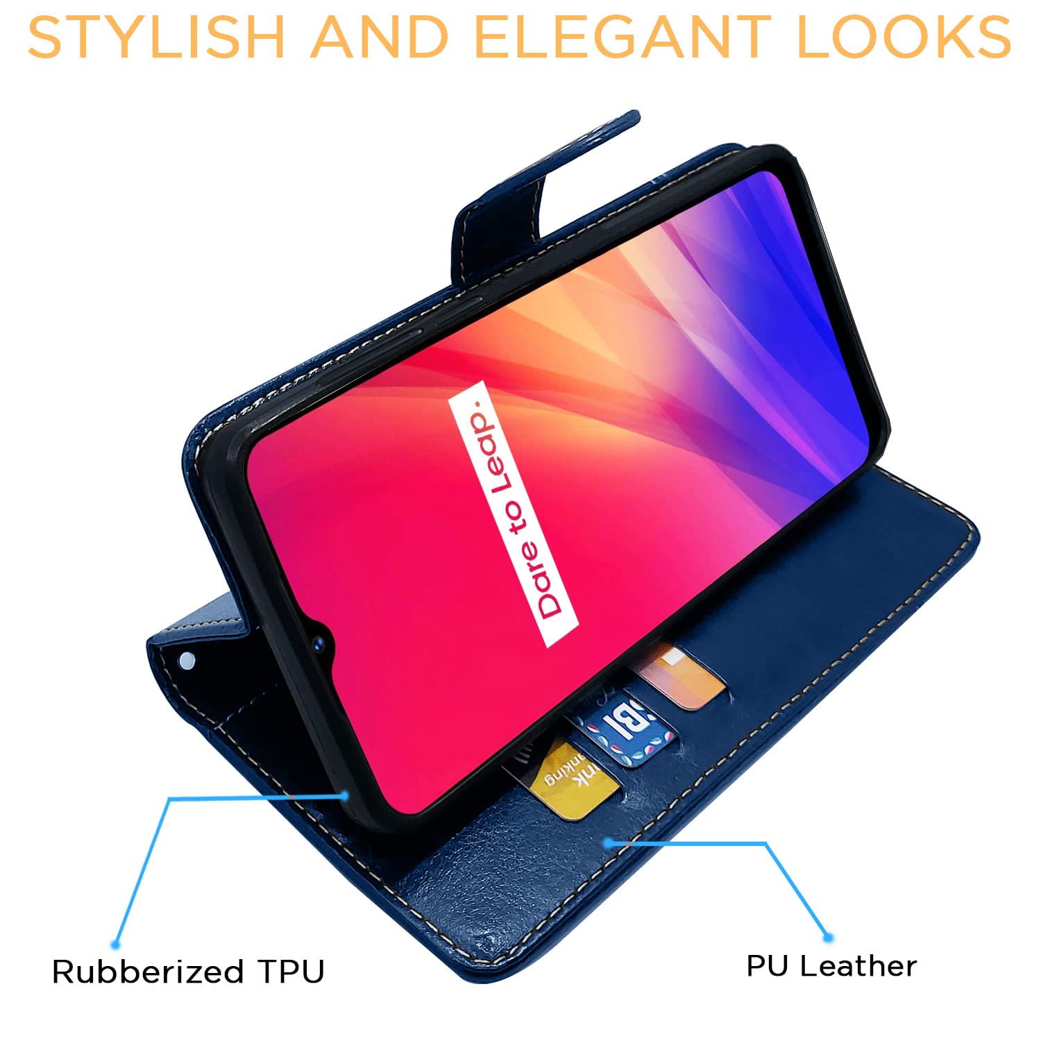 Realme C11 mobile flip cover in blue & brown by Pikkme – photo 5