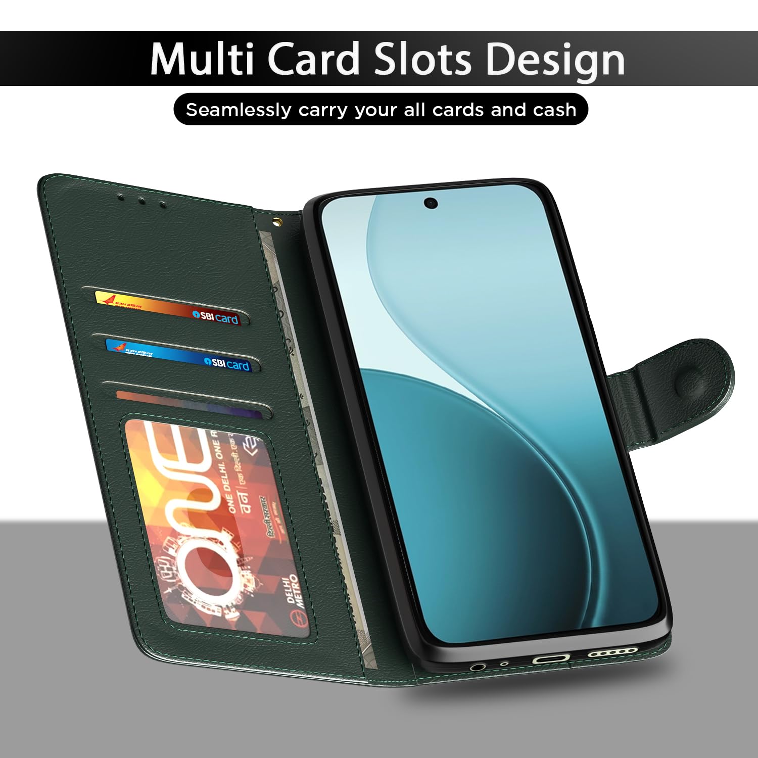 Green Wallet flip case for Redmi A7 Pro/Poco C85x 5G/C81 – Pikkme – photo 5
