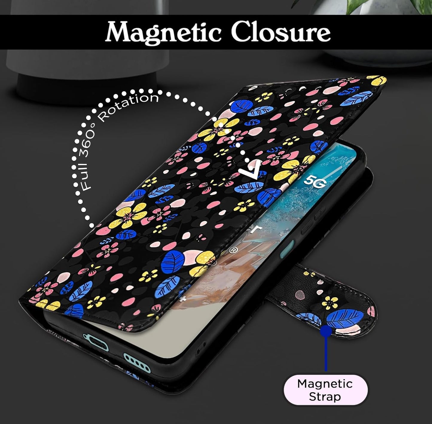 Pikkme Samsung Galaxy M35 5G Flower Flip Cover (Black)