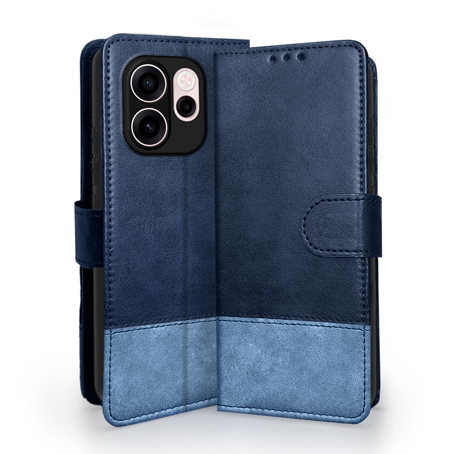 Oppo Reno 15C 5G Magnetic flip case in navy & light blue by Pikkme
