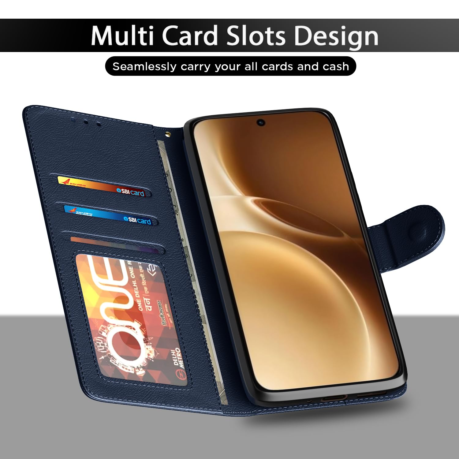 Pikkme blue Wallet mobile flip cover for Oppo Reno 15 Pro Mini 5G – photo 5