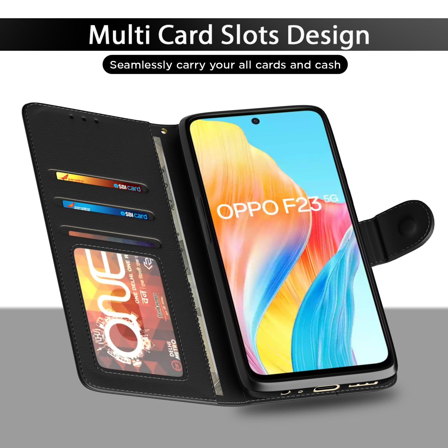 Black Wallet wallet flip cover for Oppo F23 5G – Pikkme – photo 5
