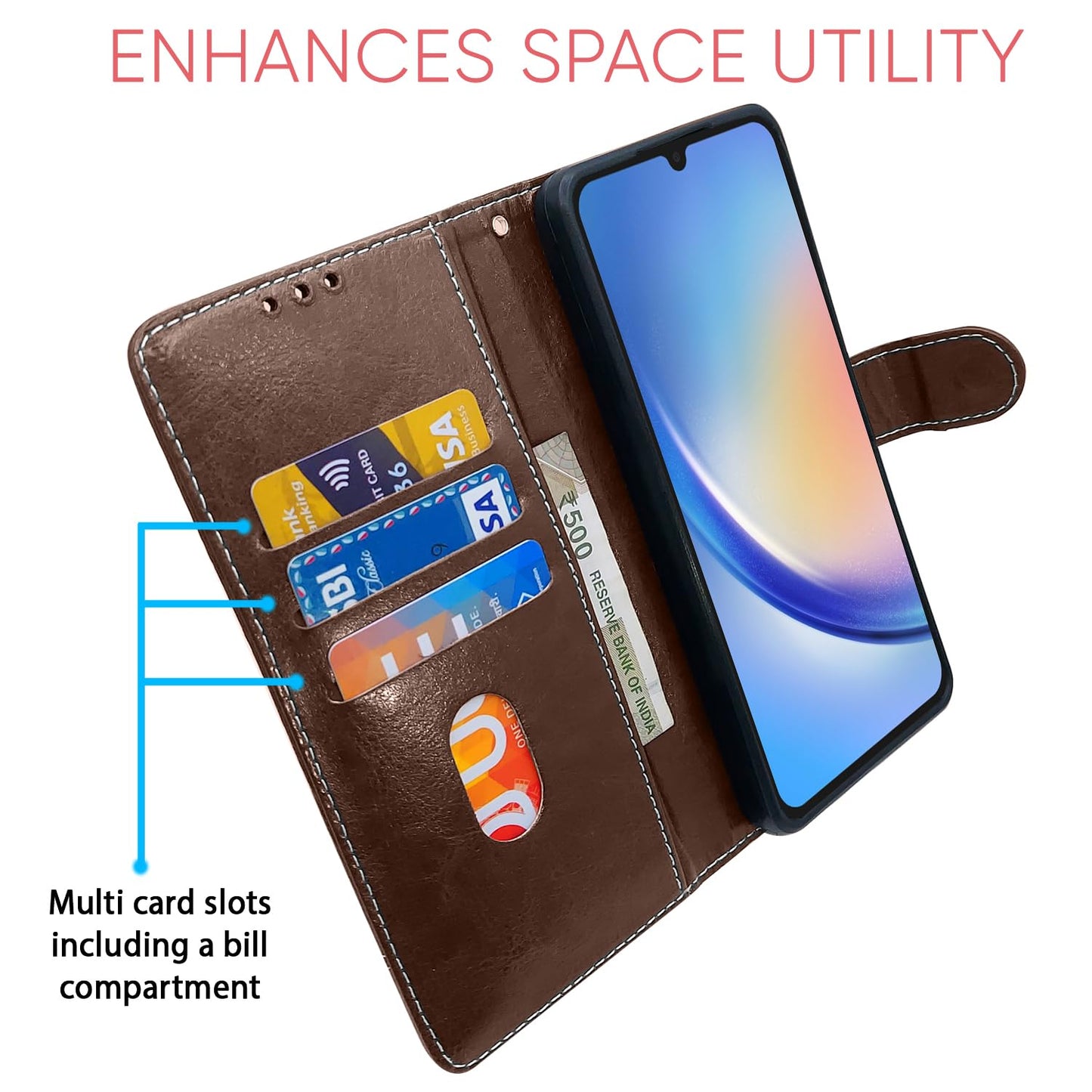 Pikkme Samsung Galaxy A05S Contrast Flip Cover (Brown)