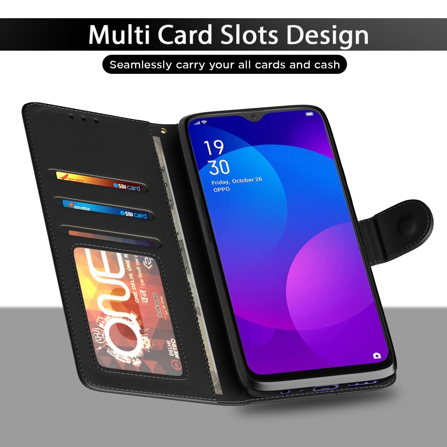 Black Wallet flip cover for Oppo F11 – Pikkme – photo 5