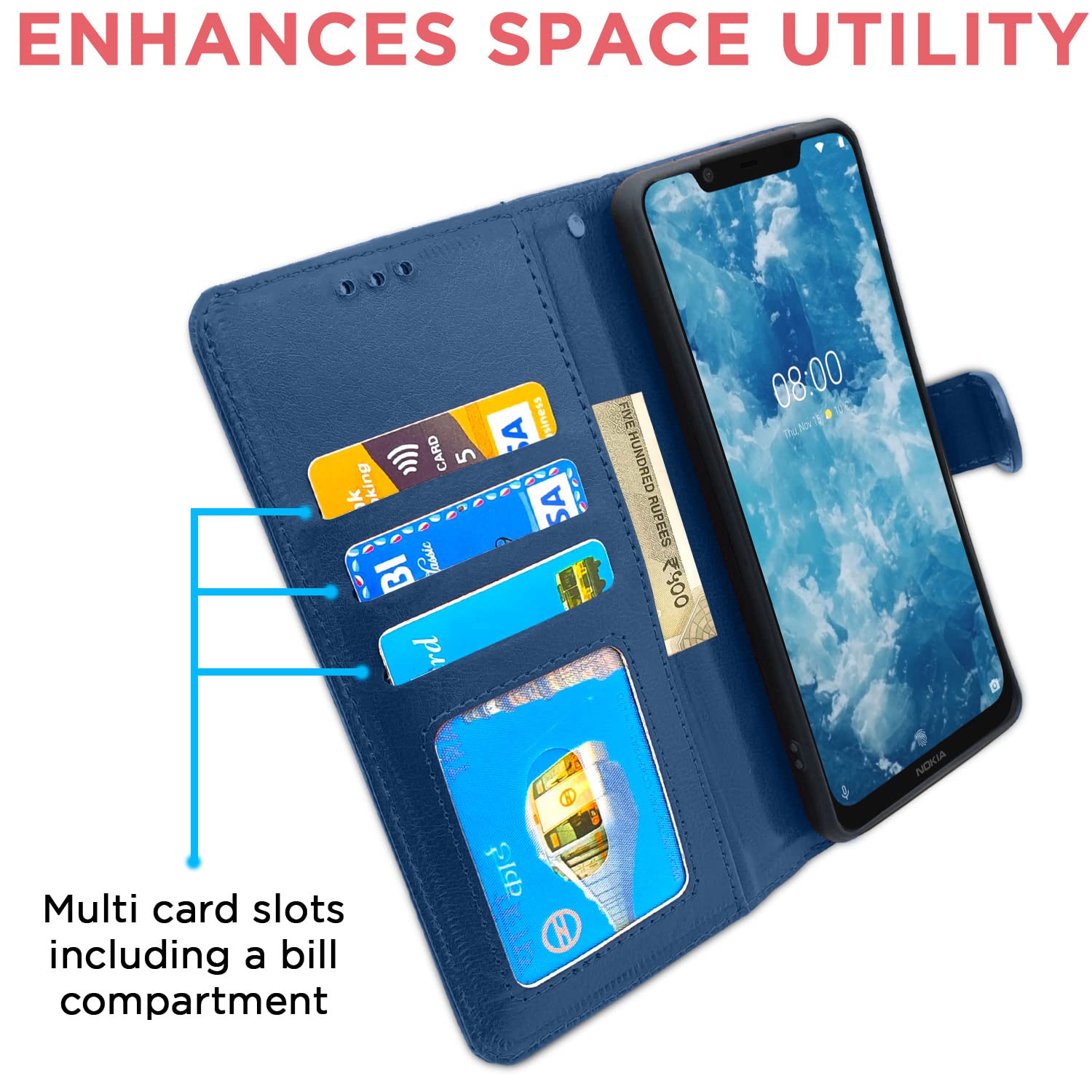 Pikkme Nokia 8.1 Vintage Flip Cover (Blue)