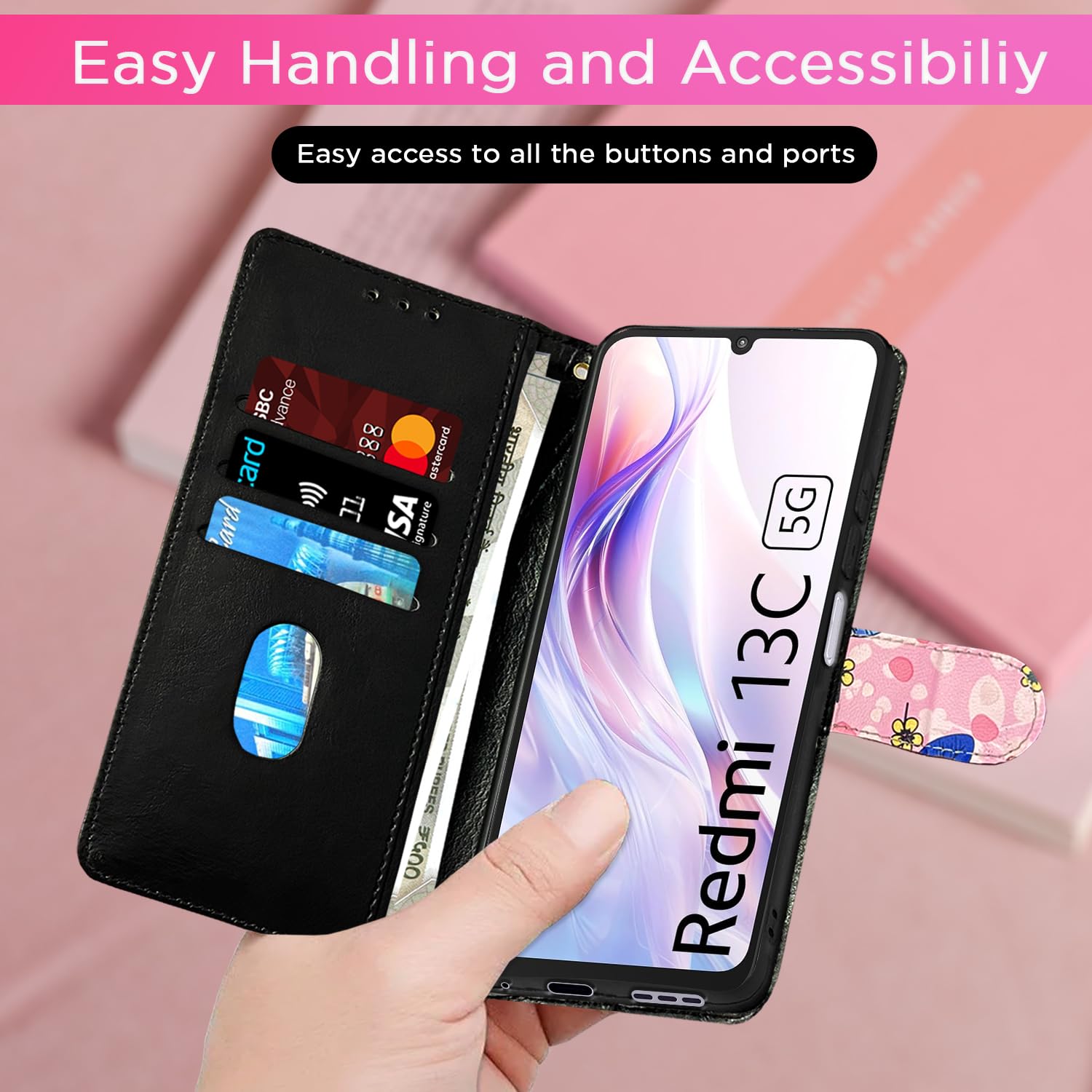 Pikkme Redmi 13C 5G pink flower flip case – photo 7
