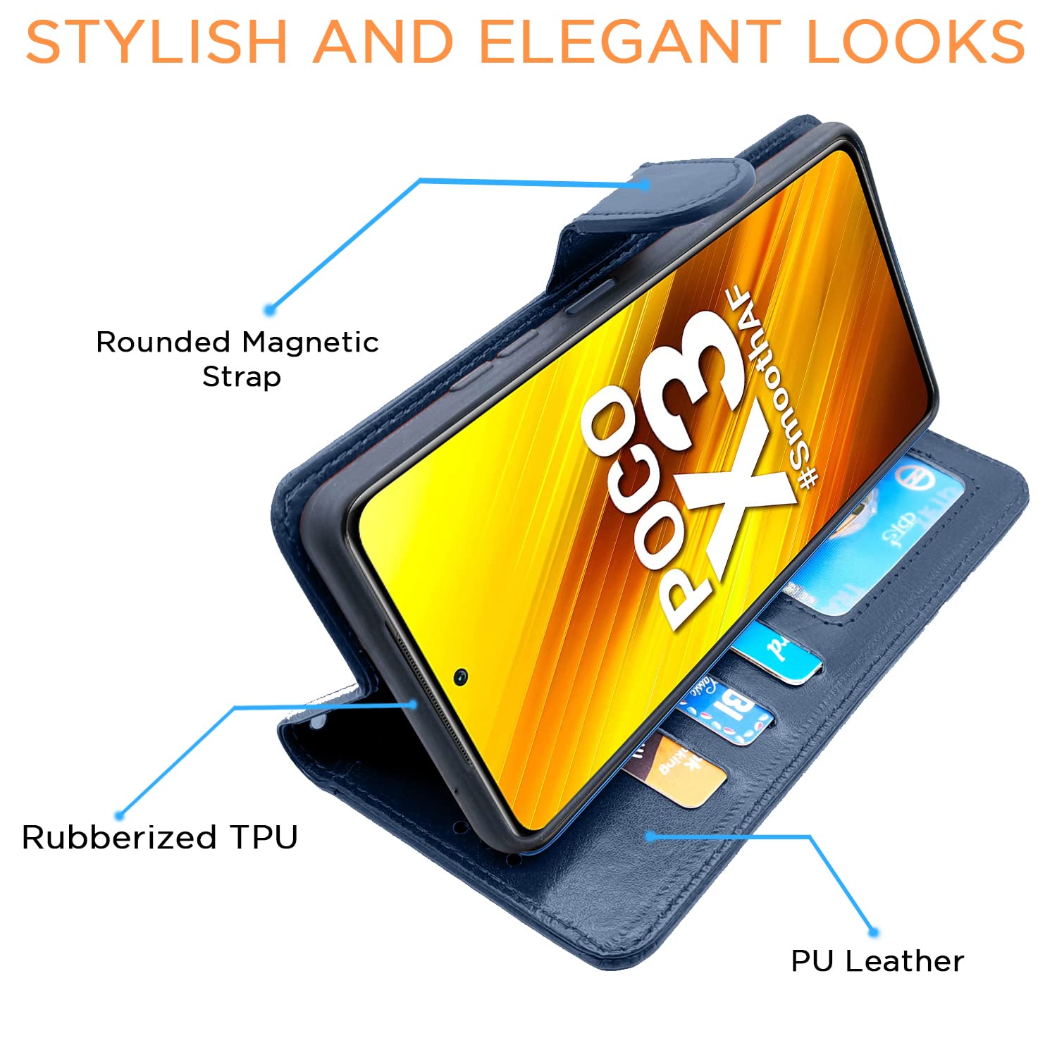 Pikkme Poco X3 Vintage Flip Cover (Blue)