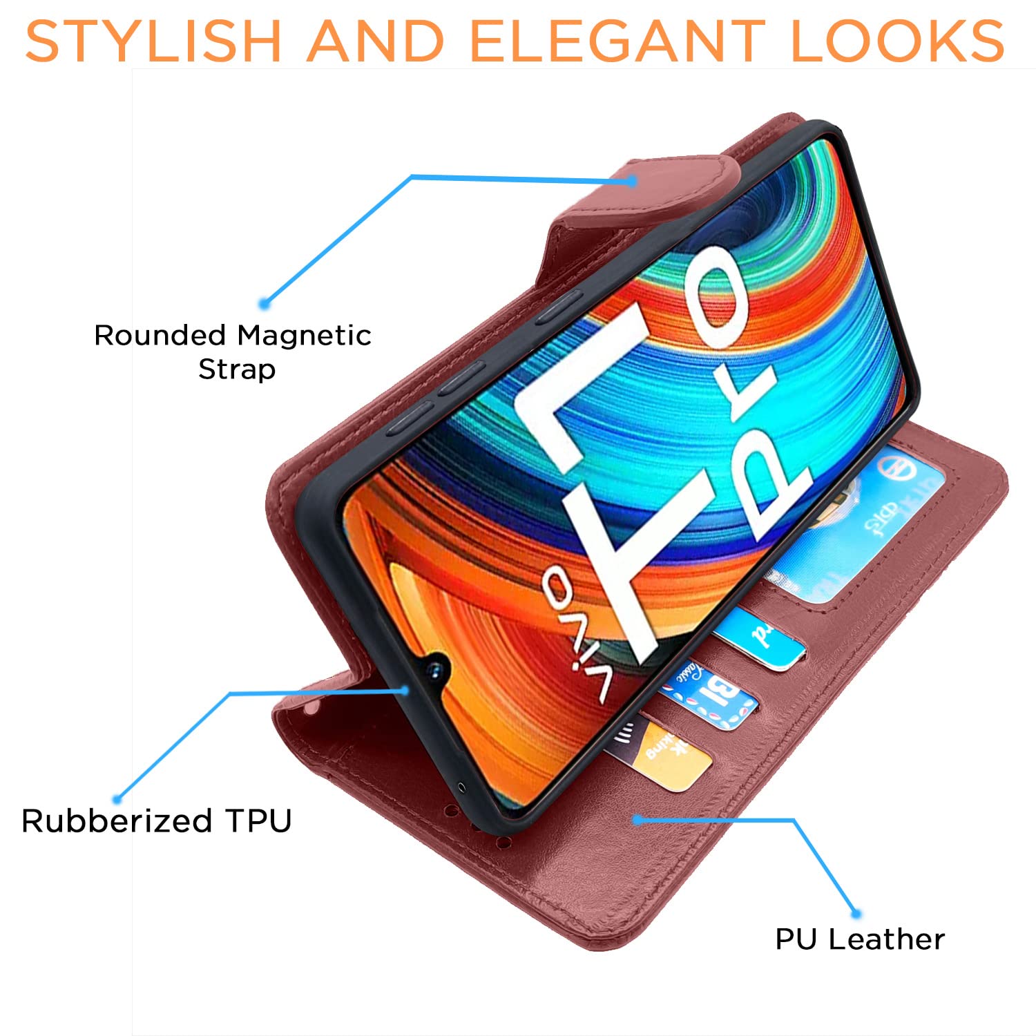 Pikkme Vivo T1 Pro/iQOO Z6 Pro 5G Wallet brown mobile flip cover – photo 3