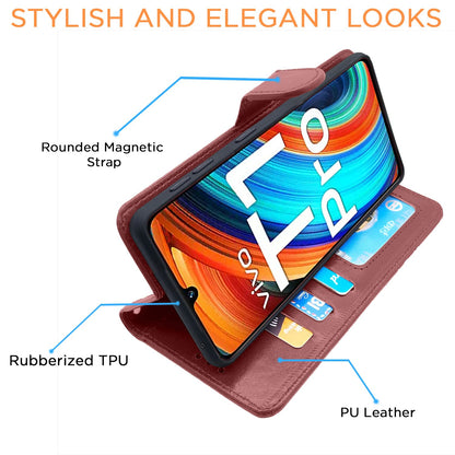 Pikkme Vivo T1 Pro/iQOO Z6 Pro 5G Wallet brown mobile flip cover – photo 3