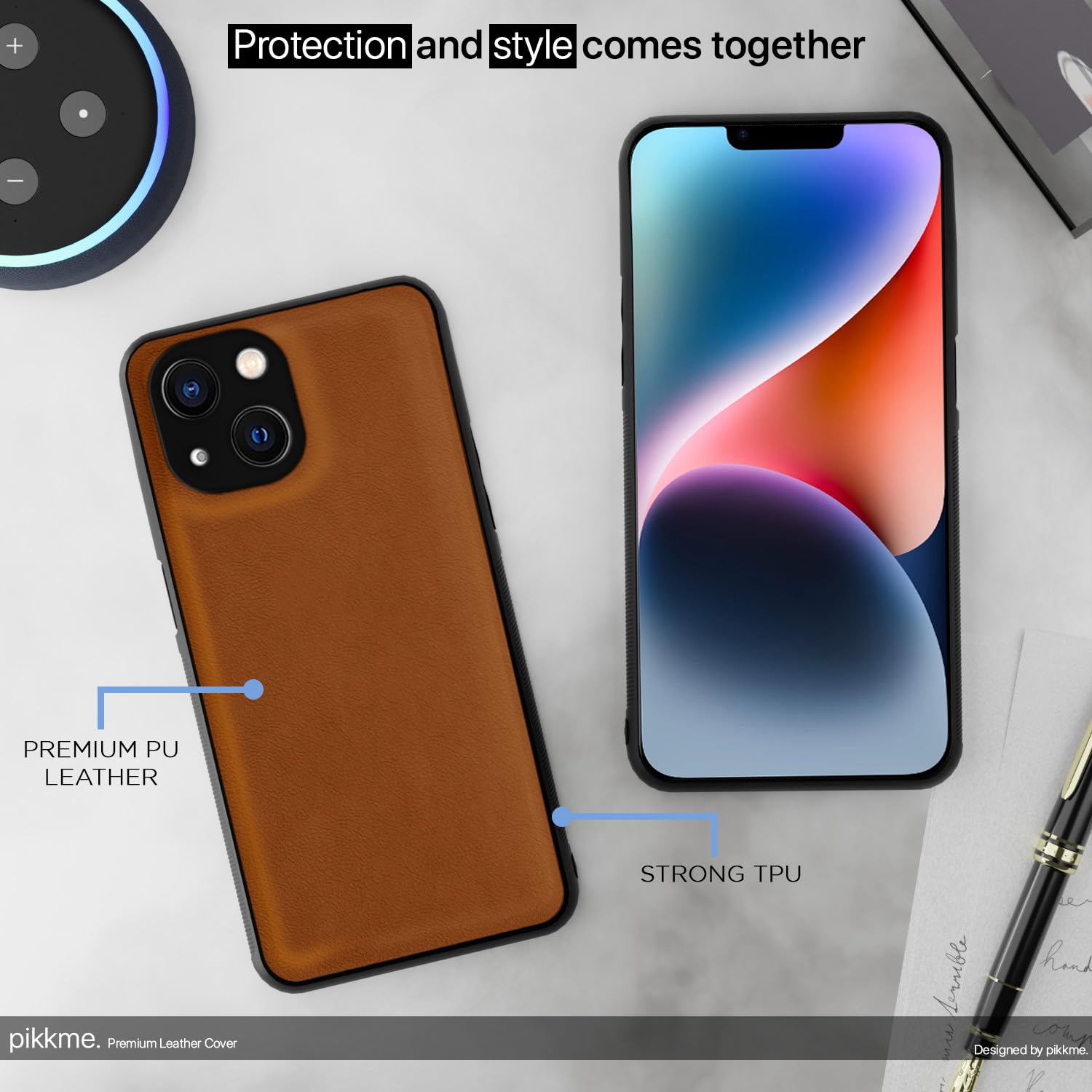 iPhone 14 Plus Leather mobile cover in camel by Pikkme – photo 4