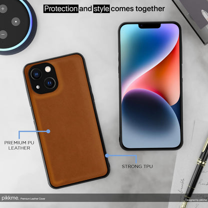 iPhone 14 Plus Leather mobile cover in camel by Pikkme – photo 4