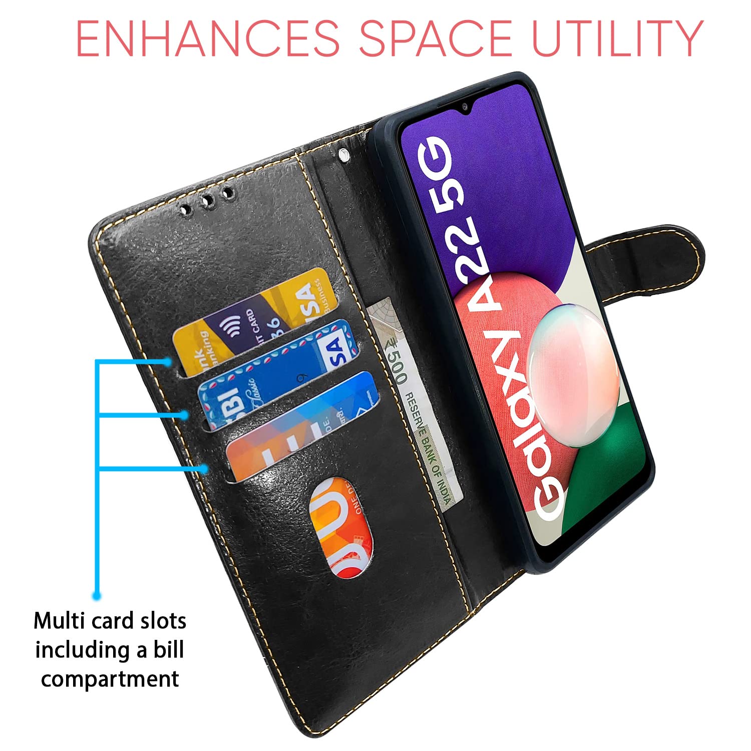 Black & brown flip case for Samsung F42/A22 5G – Pikkme – photo 3