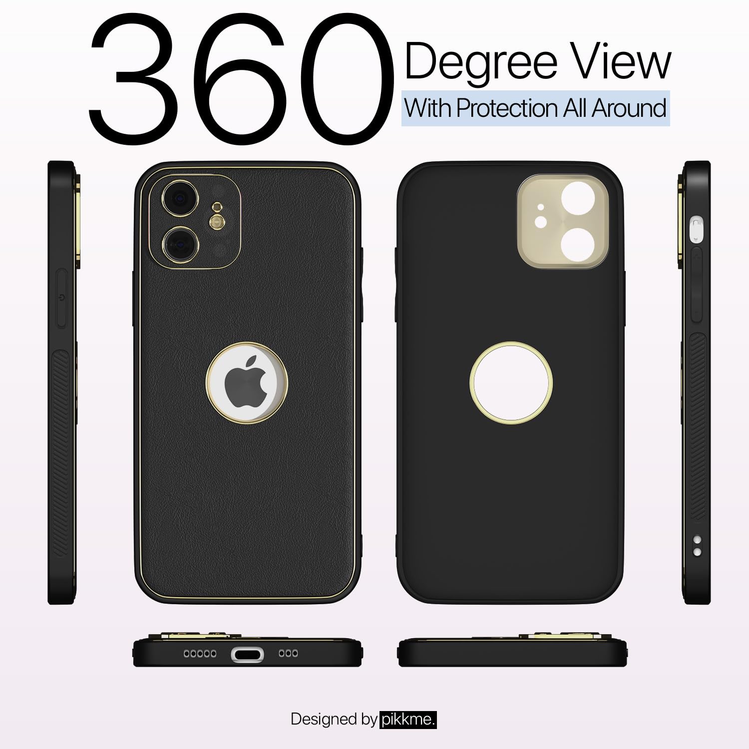 Pikkme iPhone 12 Gold Electroplated Premium Leather Chrome Back Cover (Black)