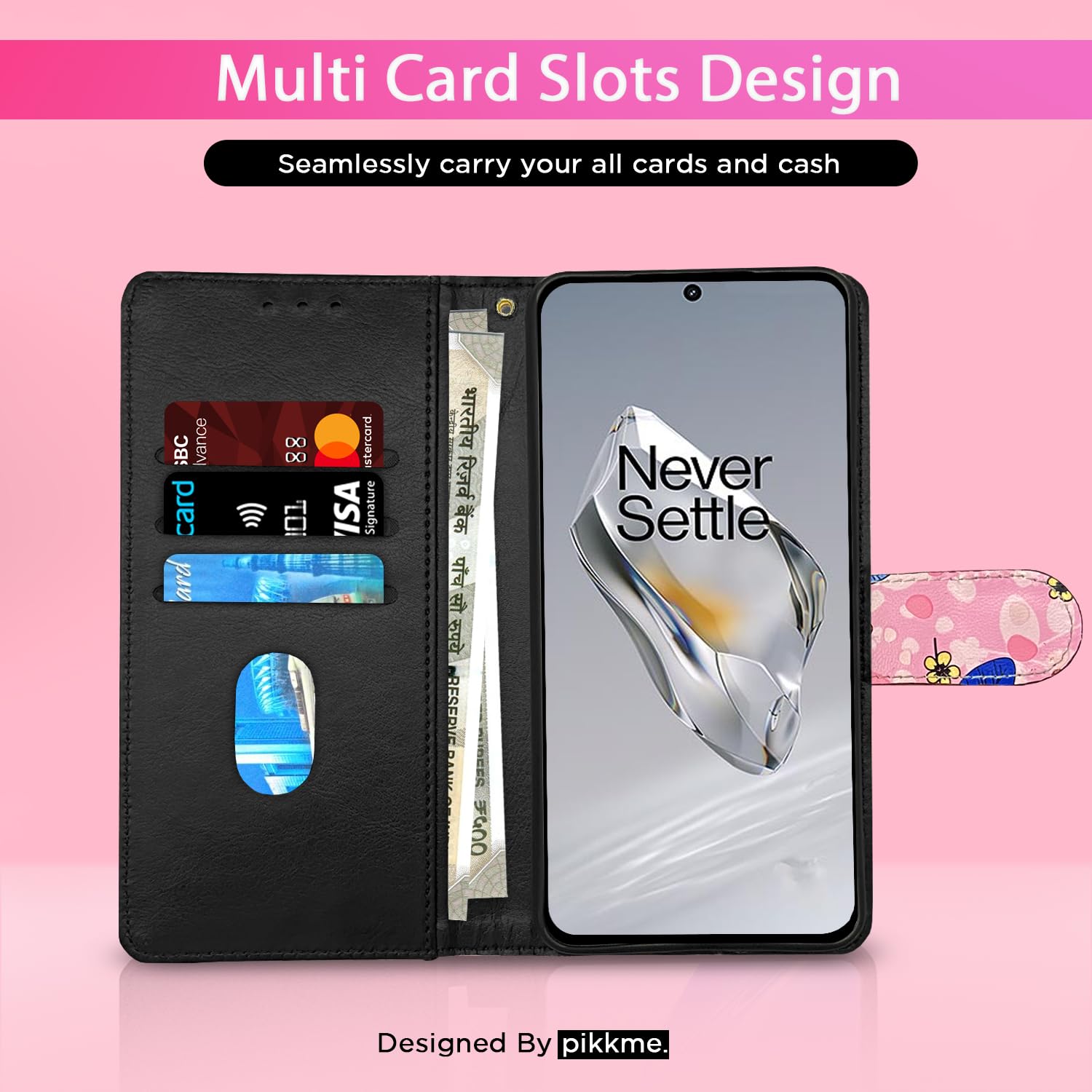 Pink flower Wallet wallet flip cover for OnePlus 12 5G – Pikkme – photo 2