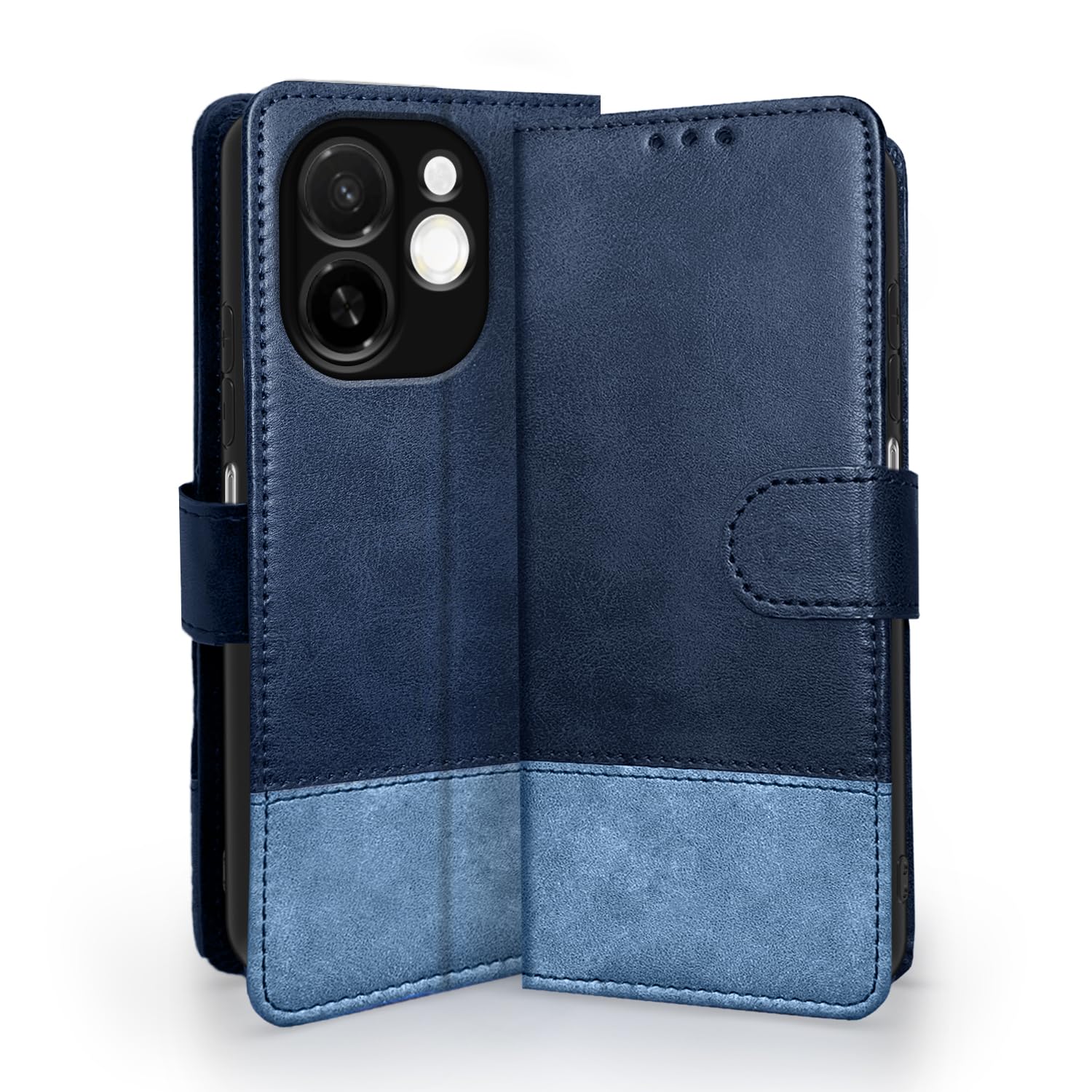Tecno Spark 30C 5G wallet flip cover in navy & light blue by Pikkme