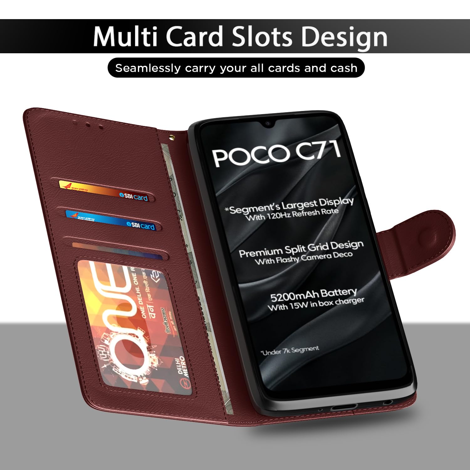 Pikkme Poco C71 / Redmi A5 Vintage Flip Cover (Brown)
