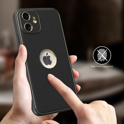 Pikkme iPhone 12 Gold Electroplated Premium Leather Chrome Back Cover (Black)
