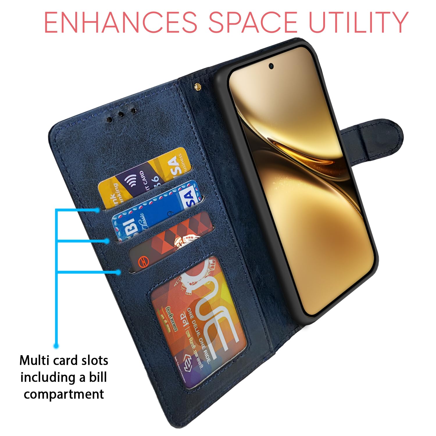 Vivo X200 Pro 5G Magnetic wallet flip cover in navy & light blue by Pikkme – photo 5