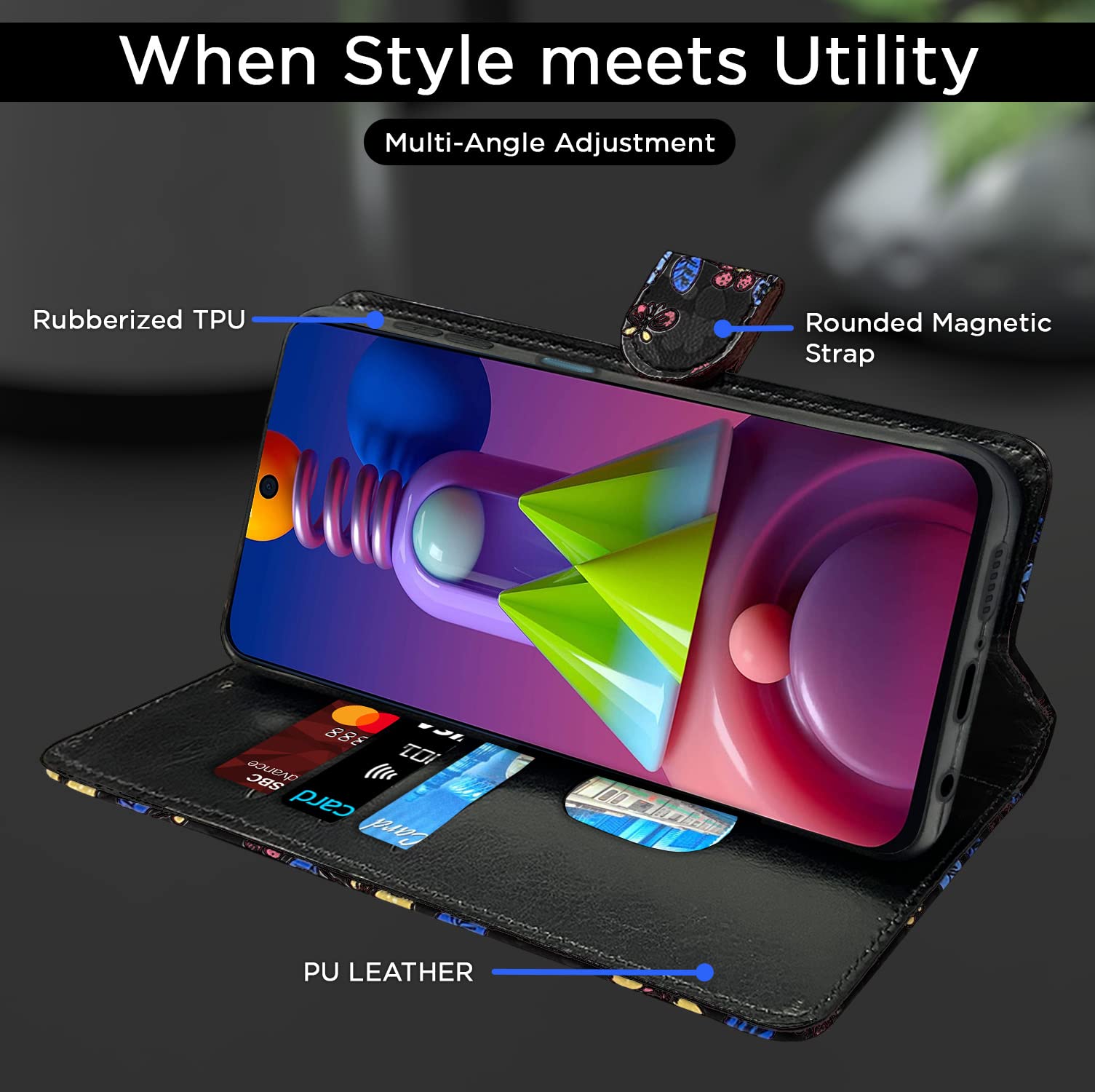 Pikkme Samsung M51 black flower mobile flip cover – photo 5