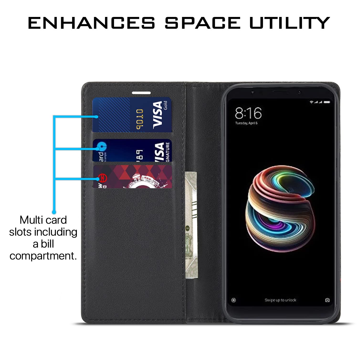 Redmi Note 5 flip cover in black by Pikkme – photo 4