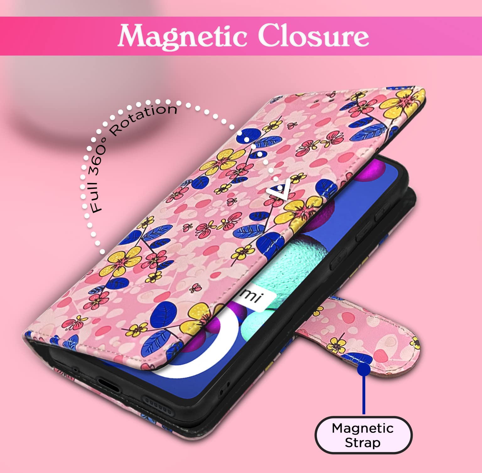 Pikkme Redmi 10/10 Power pink flower wallet flip cover – photo 3