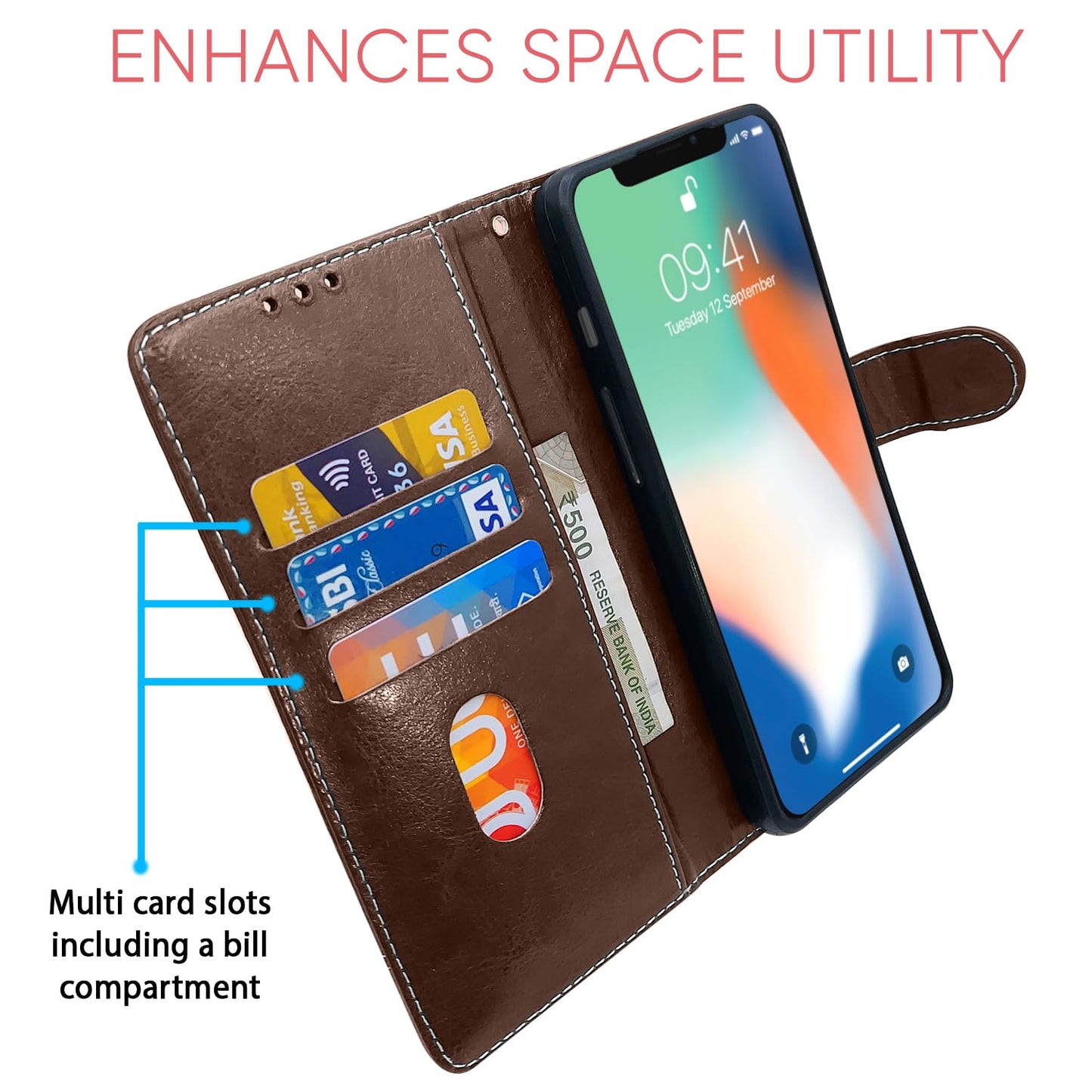 Pikkme iPhone X Contrast Flip Cover (Brown)