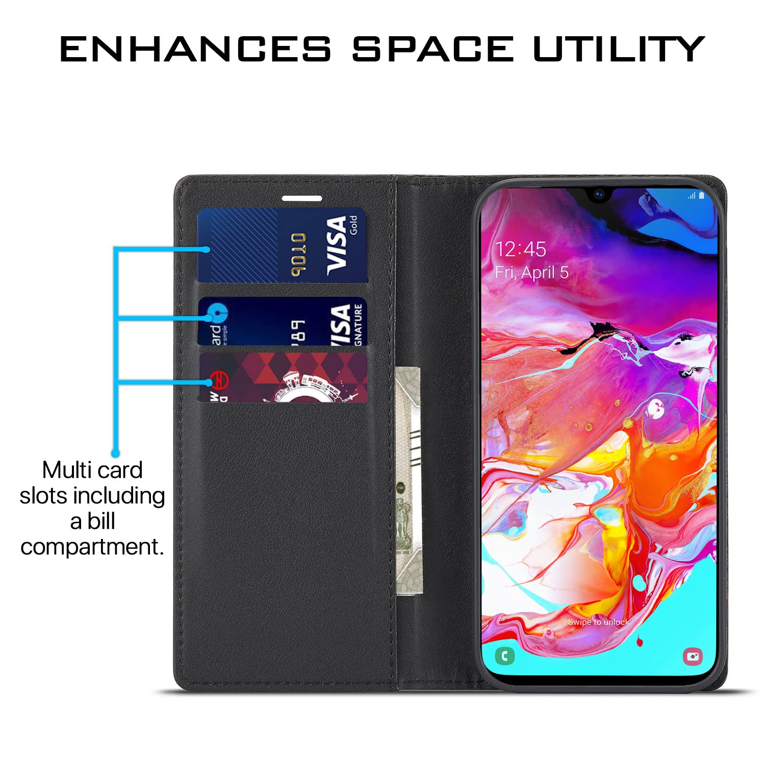 Samsung A70/A70s Wallet mobile flip cover in black by Pikkme – photo 3