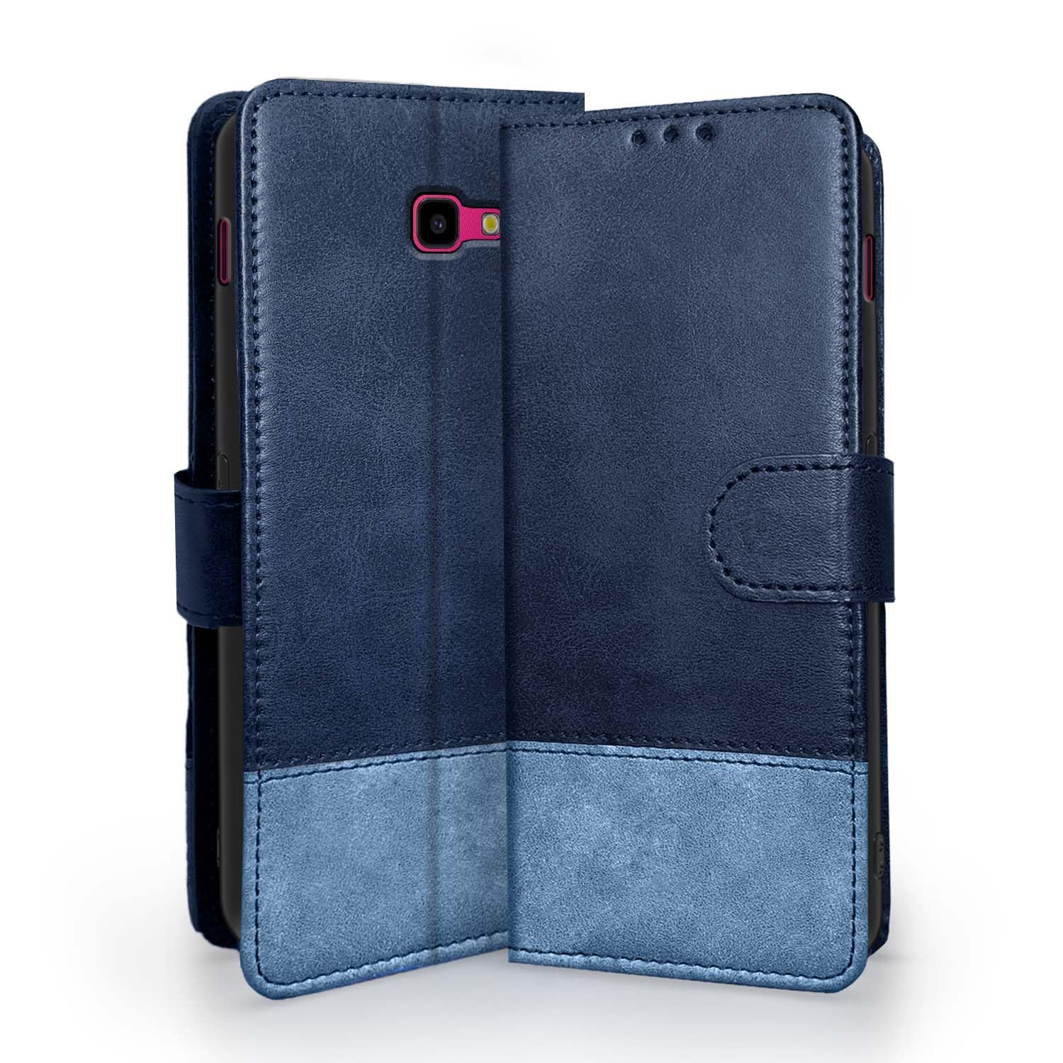 Pikkme Samsung Galaxy J4 Plus Flip Case Contrast Leather Finish (Navy Blue)