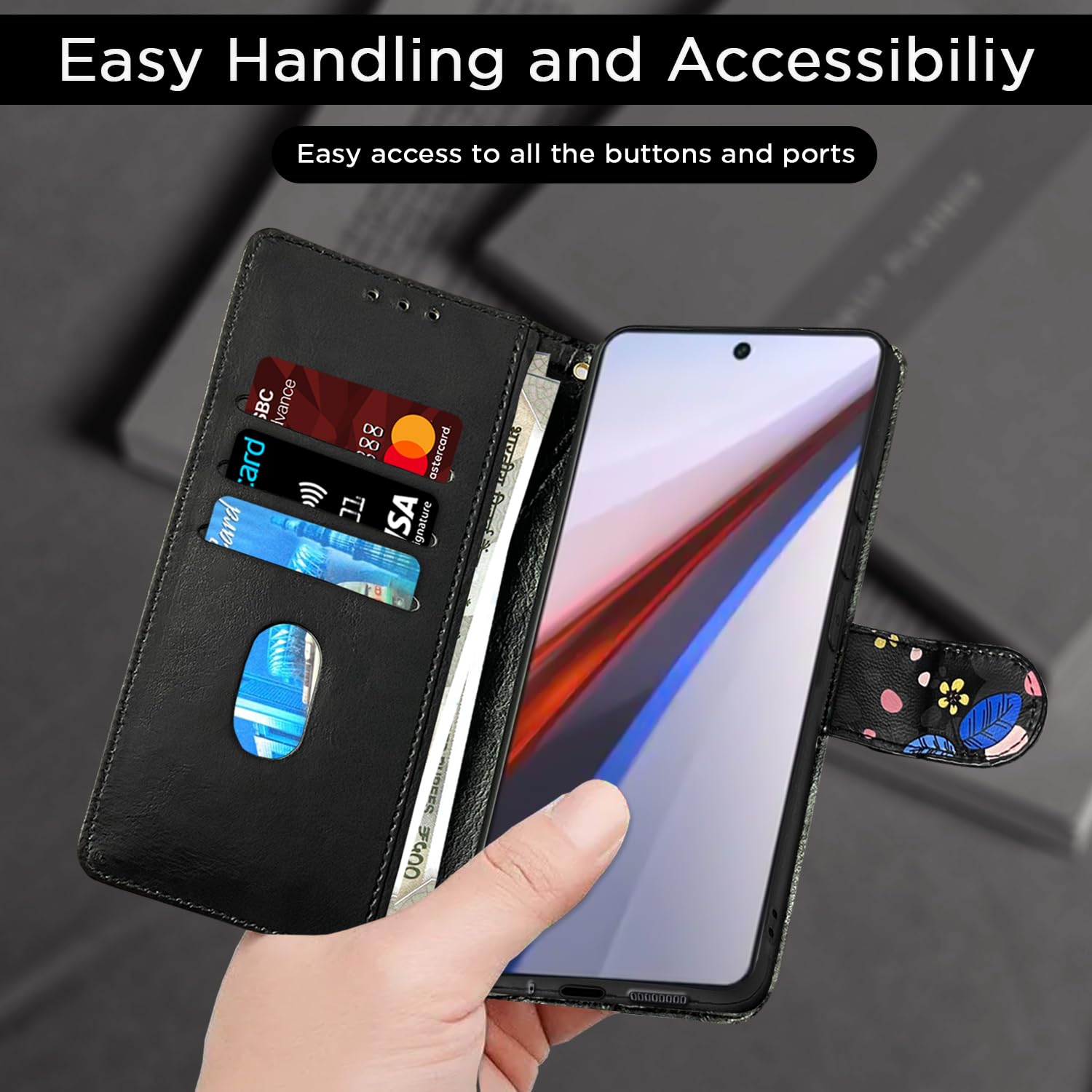 Pikkme iQOO 12 5G black flower flip cover – photo 4