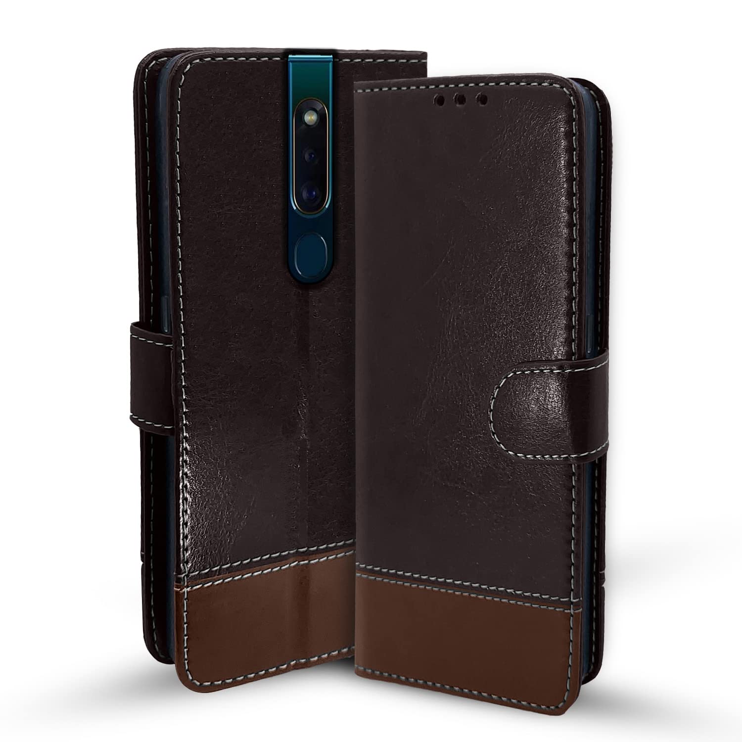 Pikkme coffee & brown Magnetic mobile flip cover for Oppo F11 Pro