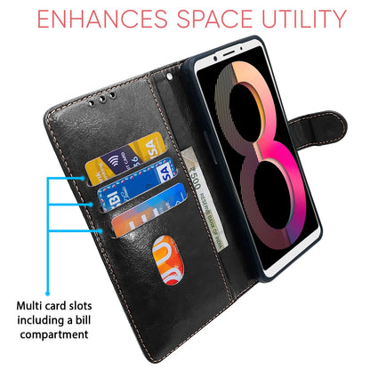 Oppo A83 Magnetic mobile flip cover in black & brown by Pikkme – photo 4