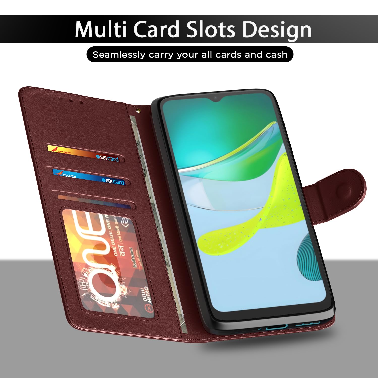 Pikkme brown Wallet mobile flip cover for Moto E13 – photo 5