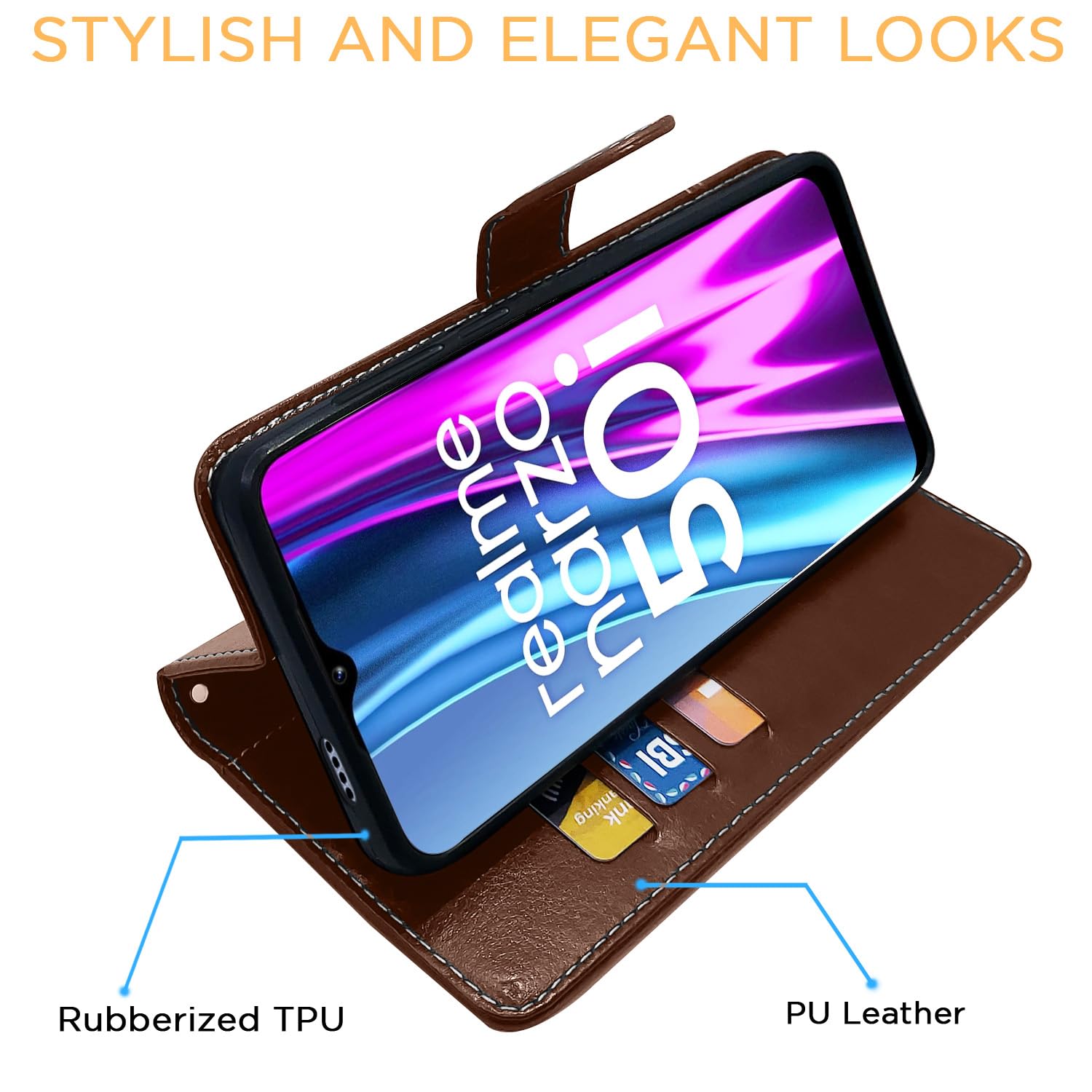 Pikkme brown & coffee wallet flip cover for Realme Narzo 50i – photo 5