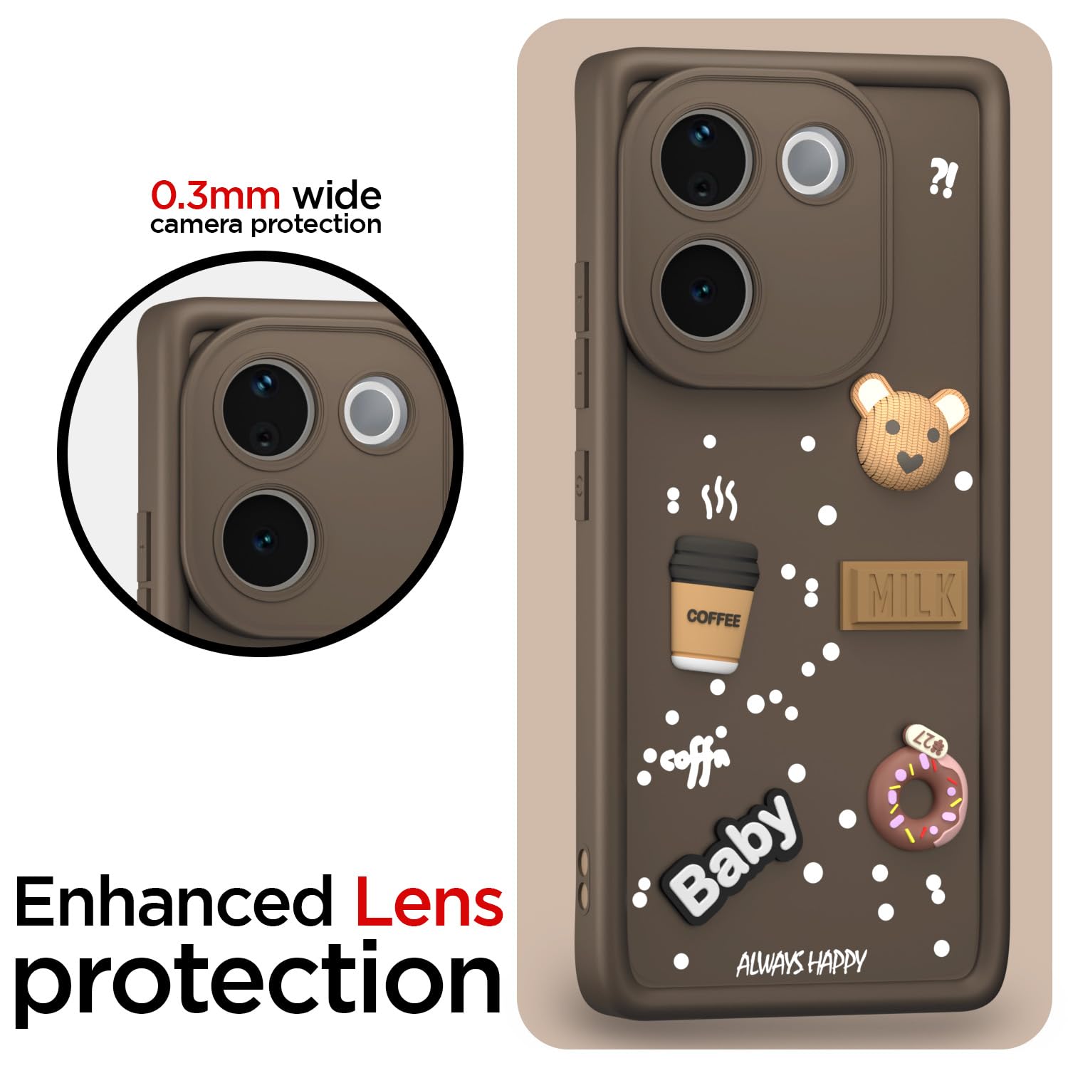 Pikkme Vivo T3 Pro 5G / iQOO Z9s Pro 5G  Cute Fun Cartoon 3D Bear Coffee Back Cover (Brown)
