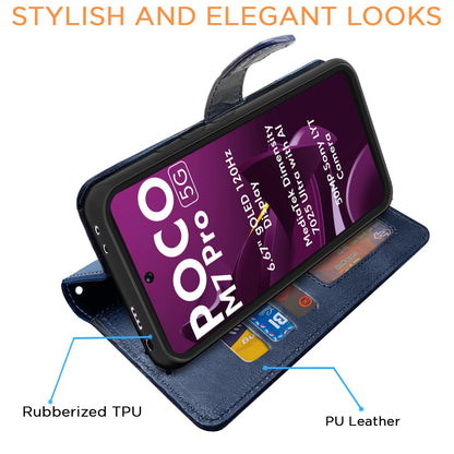 Pikkme navy & light blue wallet flip cover for POCO M7 Pro 5G – photo 3