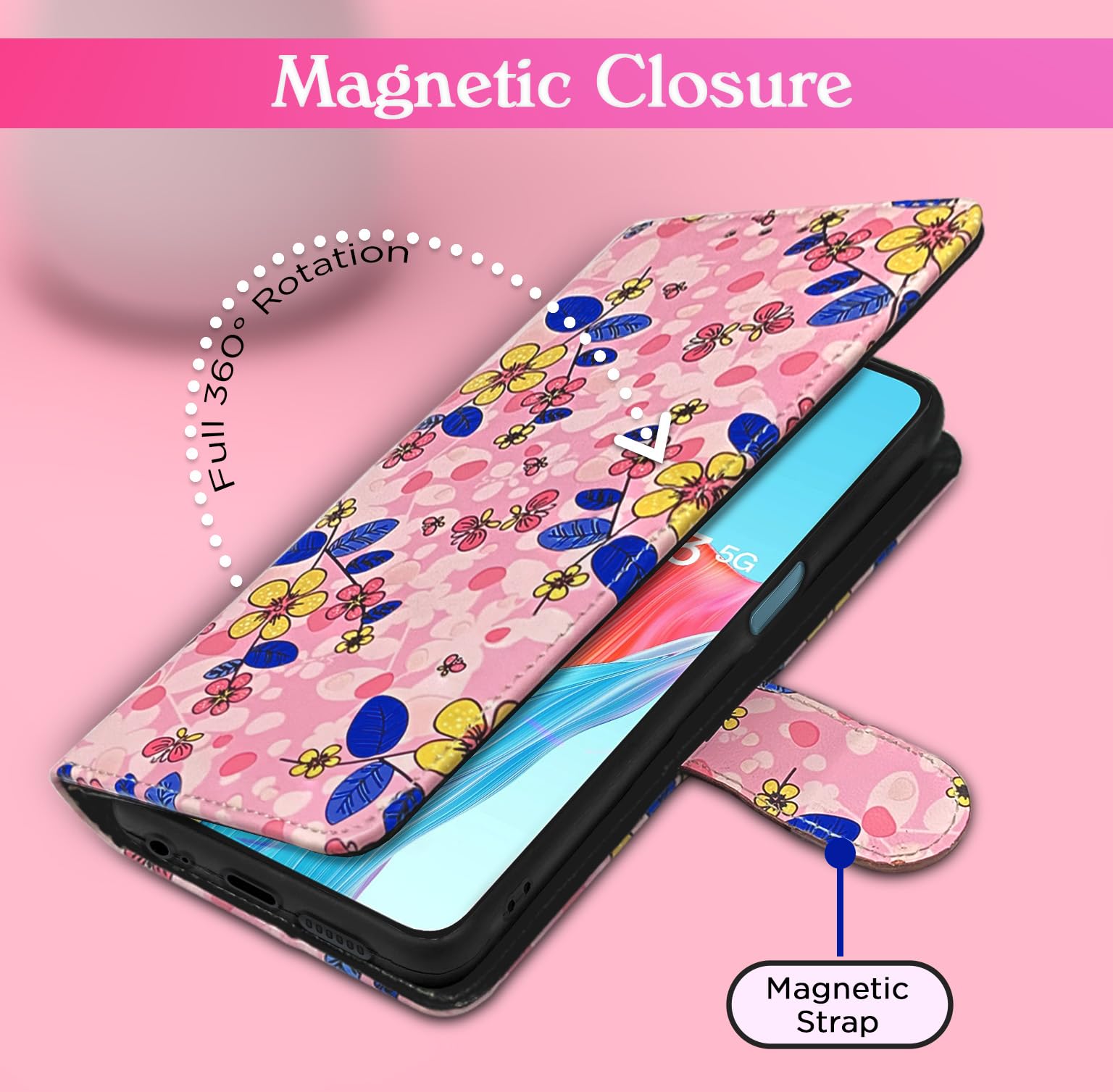 Pikkme Oppo F23 5G pink flower mobile flip cover – photo 6